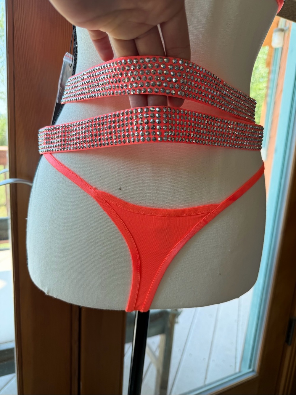 Neon Orange Rhinestone STAR OF THE SHOW Strappy Dance Set NEW NWT fashion nova - Picture 9 of 15